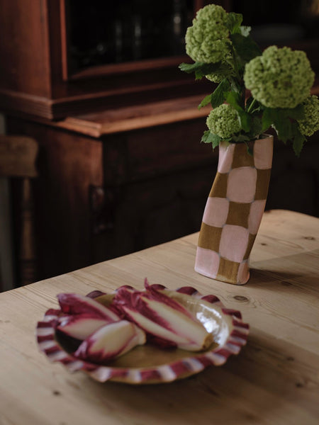 Baby Pink & Burgundy Frill Serving Bowl