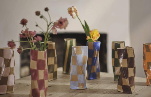 Blue Check Twist Vase