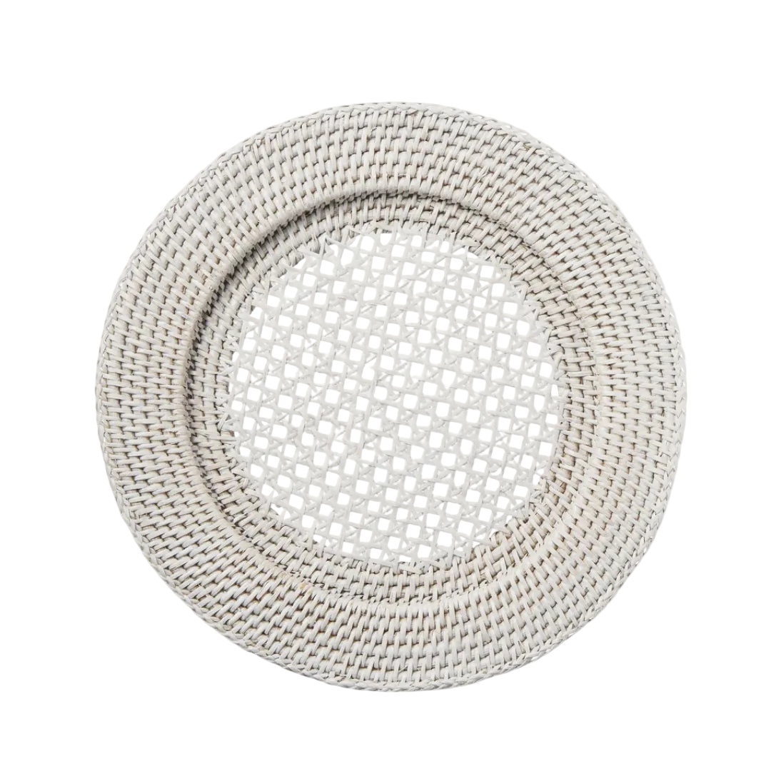 Set of Four Rattan Charger Plates - Rustic White