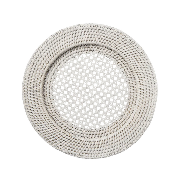 Set of Four Rattan Charger Plates - Rustic White