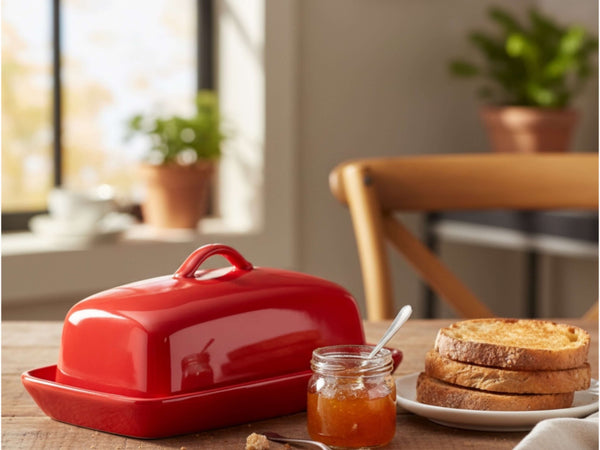 Stoneware Butter Dish in Red Glaze