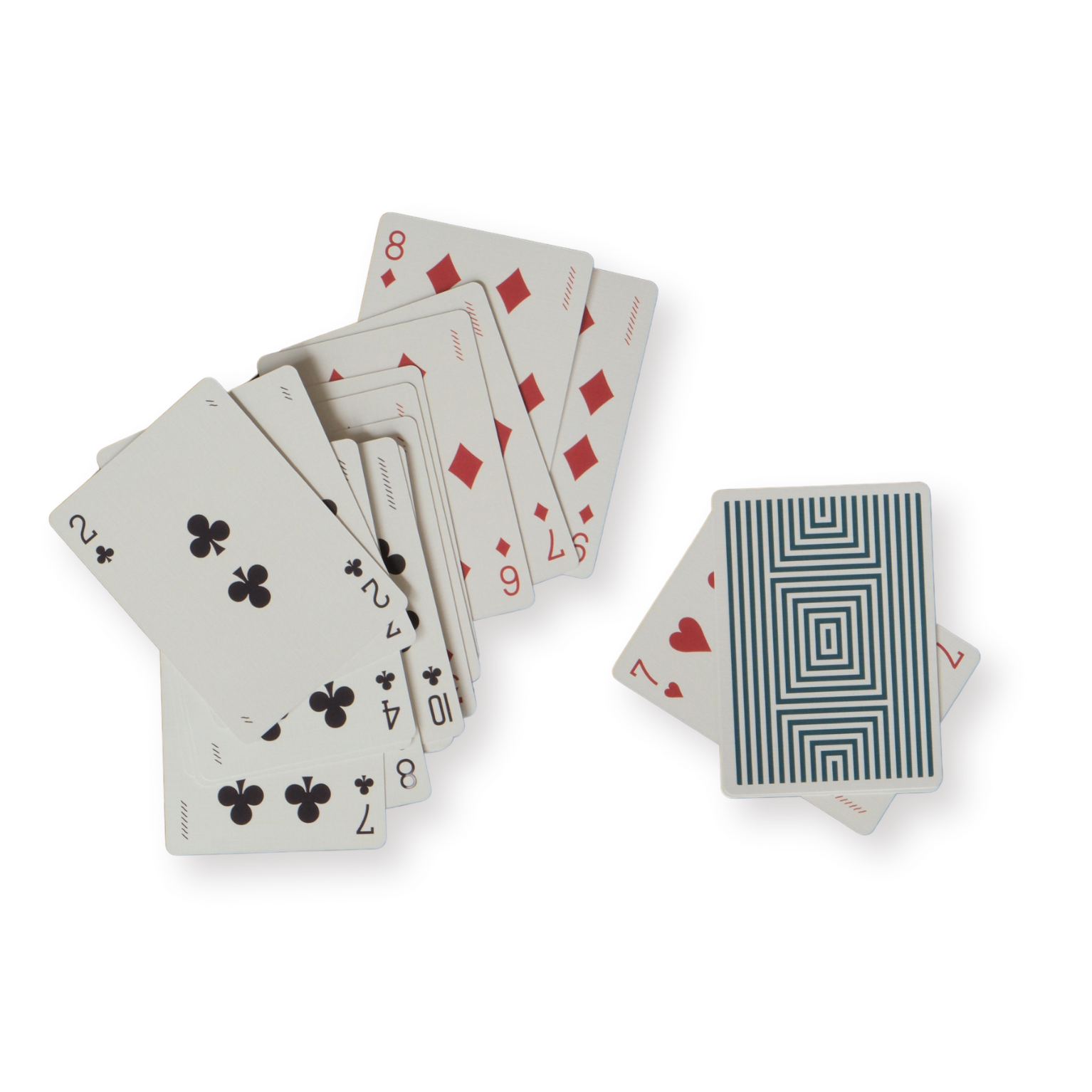 Set of playing cards with a geometric design on a white background