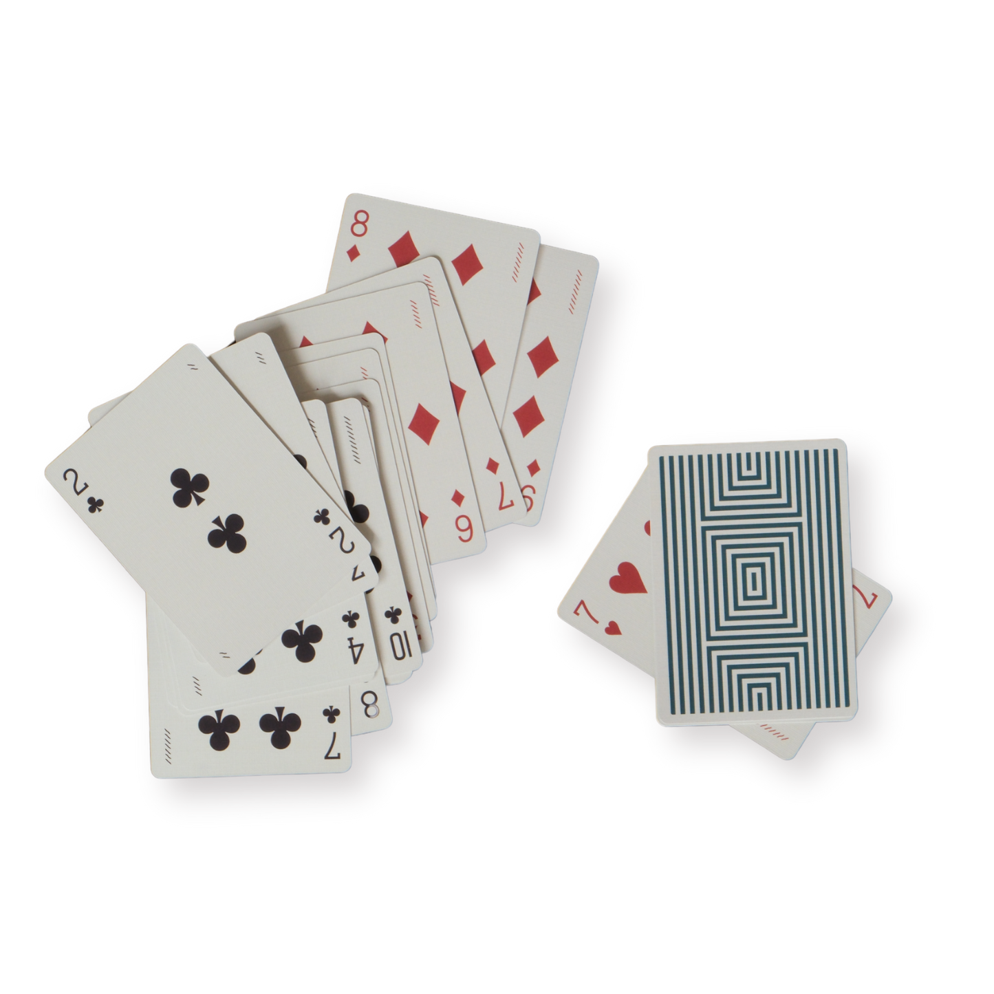 Set of playing cards with a geometric design on a white background