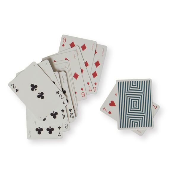 Set of playing cards with a geometric design on a white background