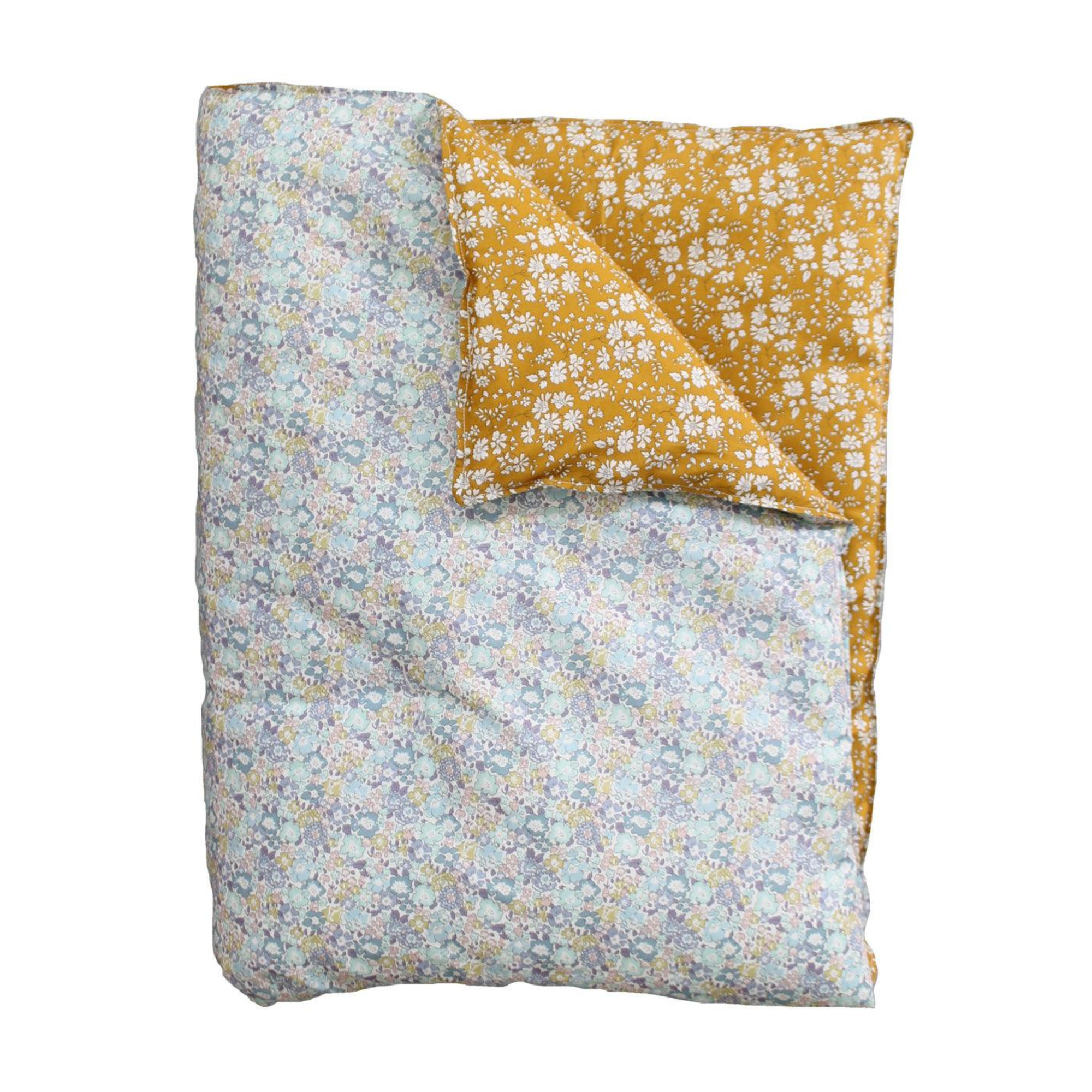 Reversible Heirloom Quilt Made With Liberty Fabric Michelle Sea Green & Capel Mustard