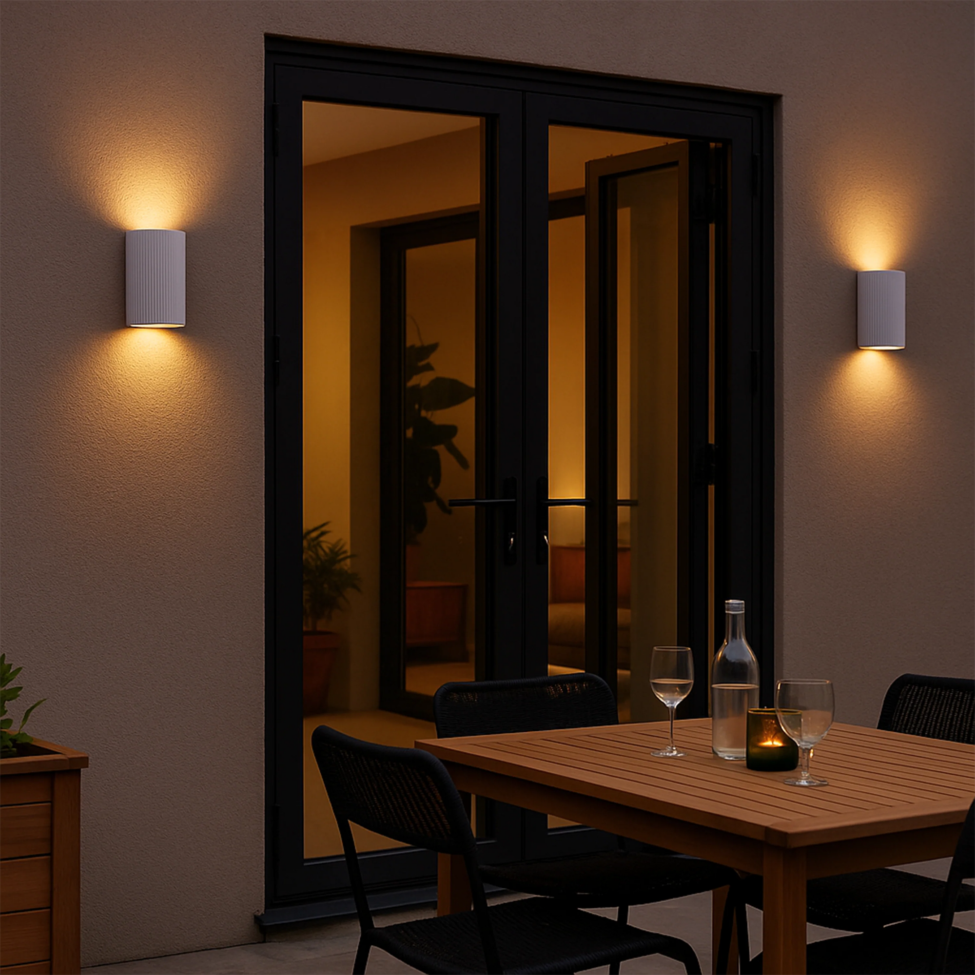 White ribbed ceramic pillar wall light