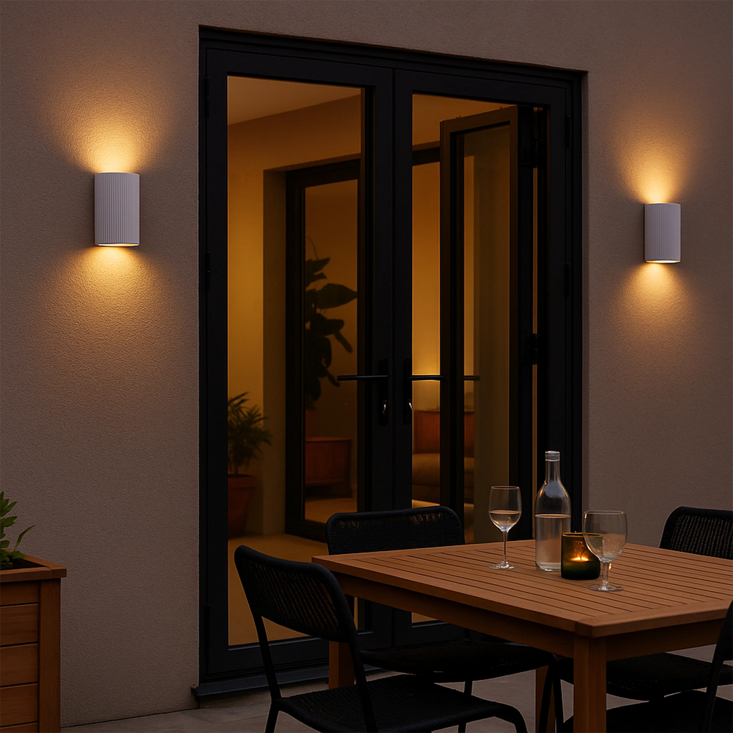 White ribbed ceramic pillar wall light