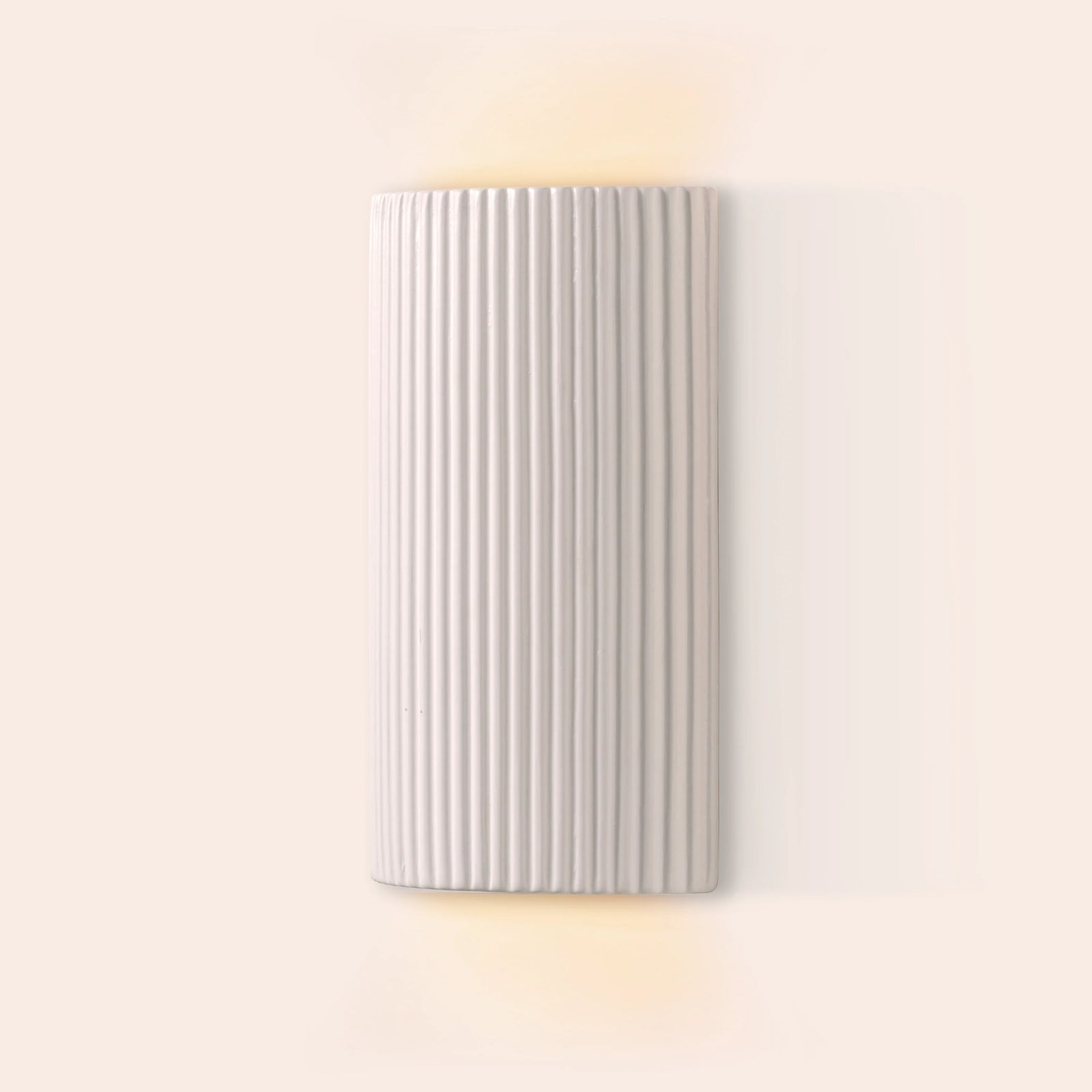 White ribbed ceramic pillar wall light