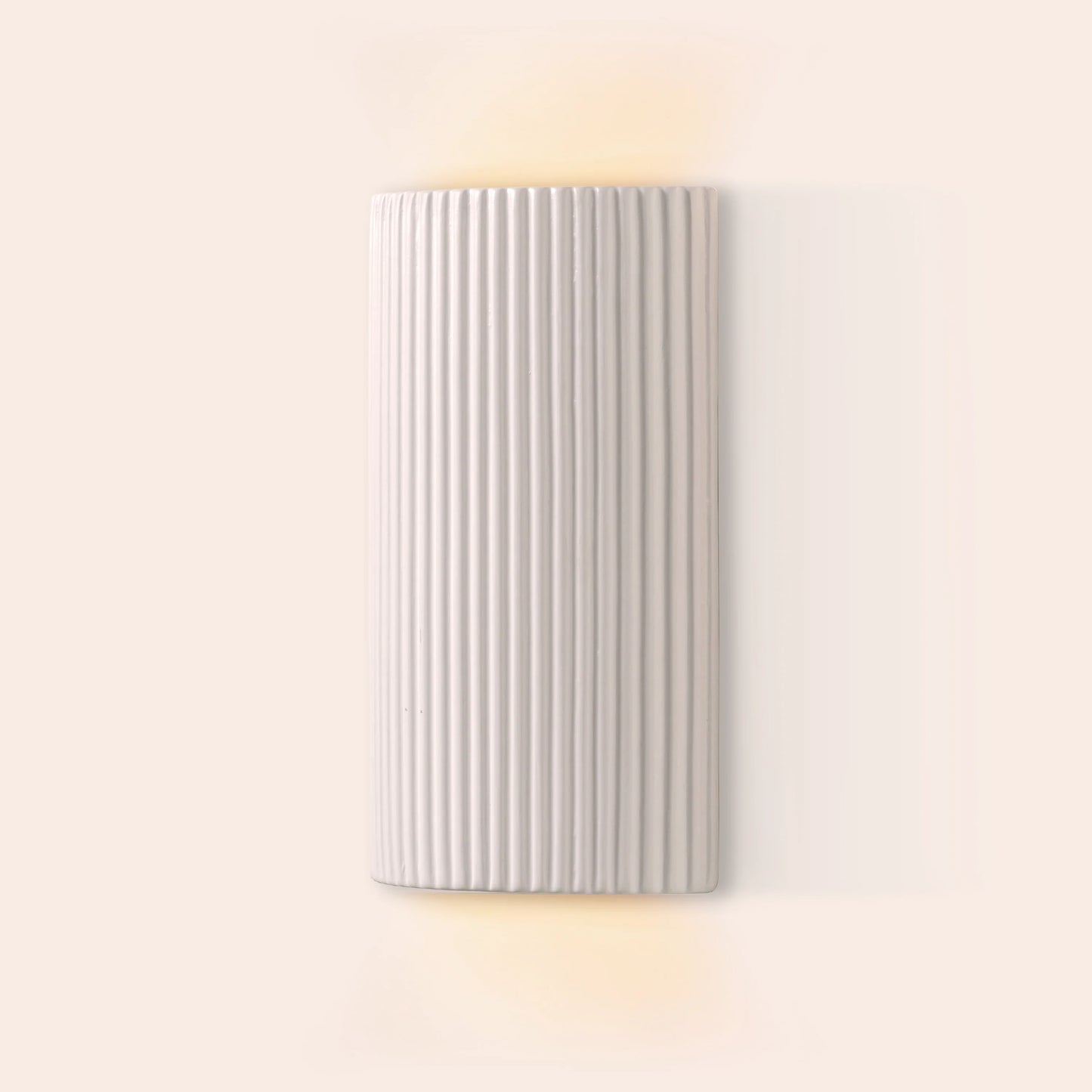 White ribbed ceramic pillar wall light