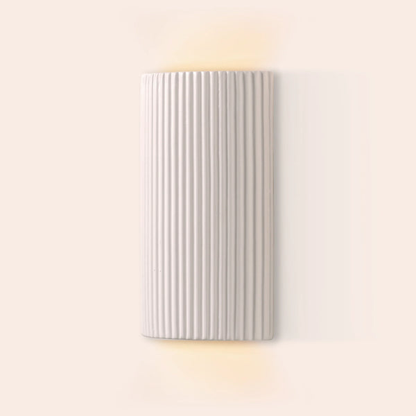 White Ribbed Ceramic Pillar Wall Light