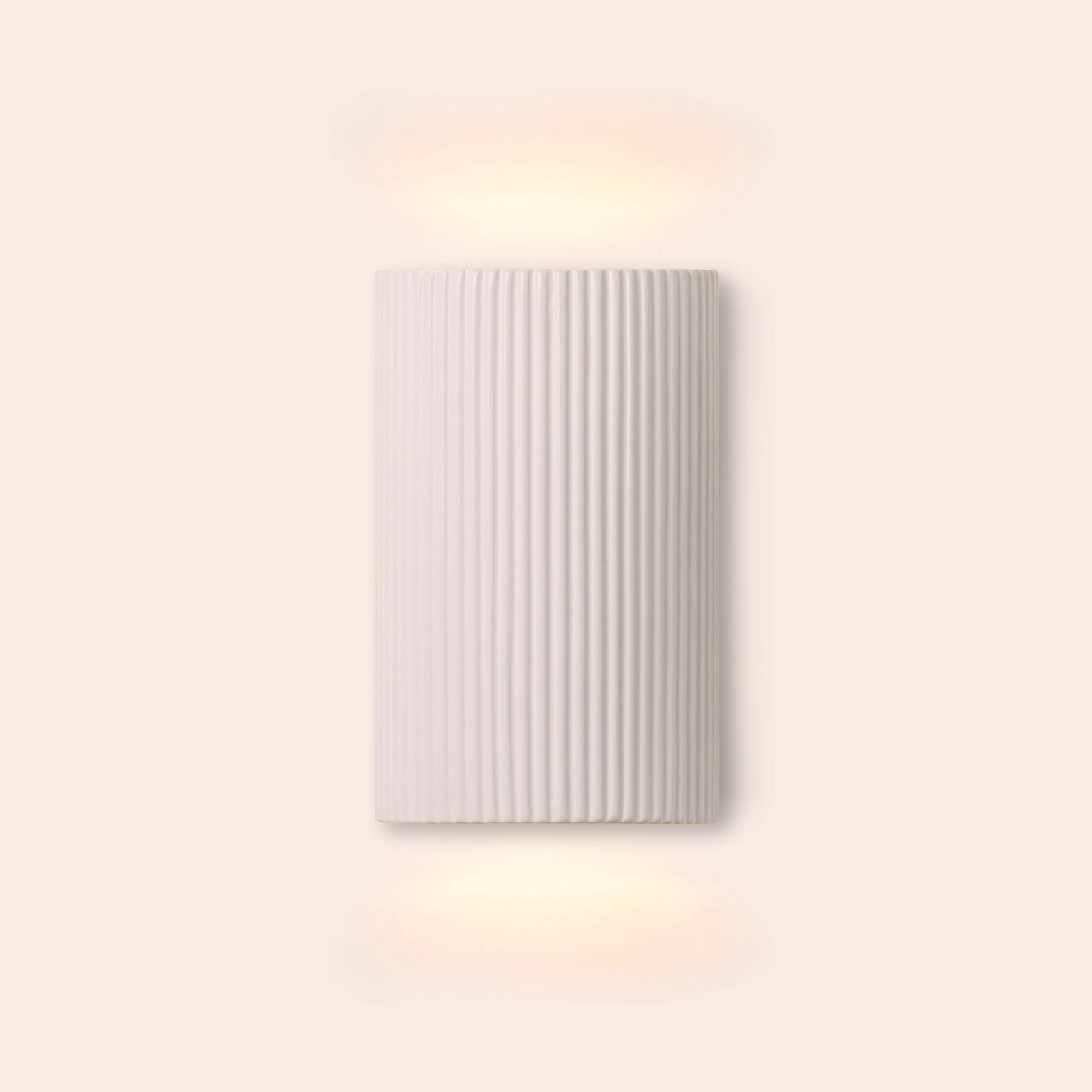 White ribbed ceramic pillar wall light