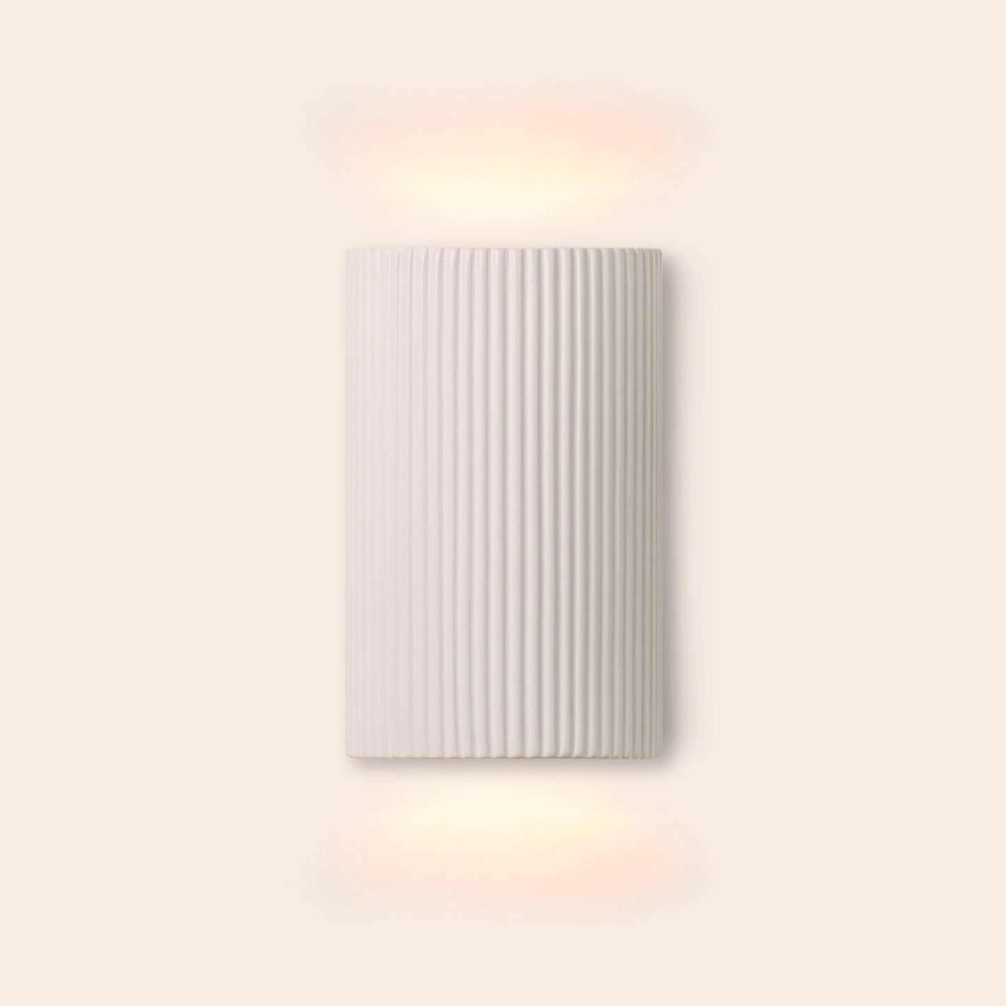White ribbed ceramic pillar wall light