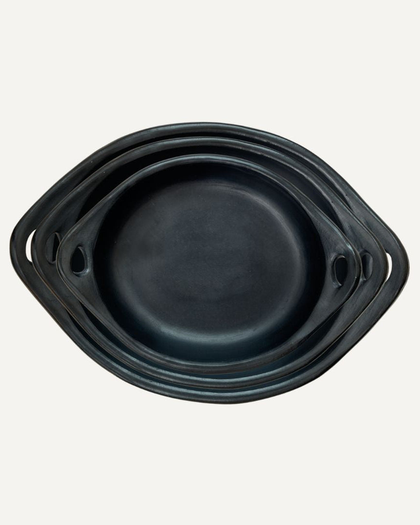 Chamba Black Clay Roasting Dish Set of 3 — Colombian pottery bundle, main view