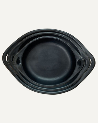 Chamba Black Clay Roasting Dish Set of 3 — Colombian pottery bundle, main view