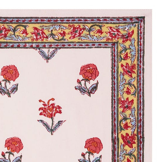 Detail of the Roja block printed floral table mat