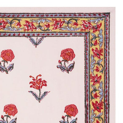Detail of the Roja block printed floral table mat