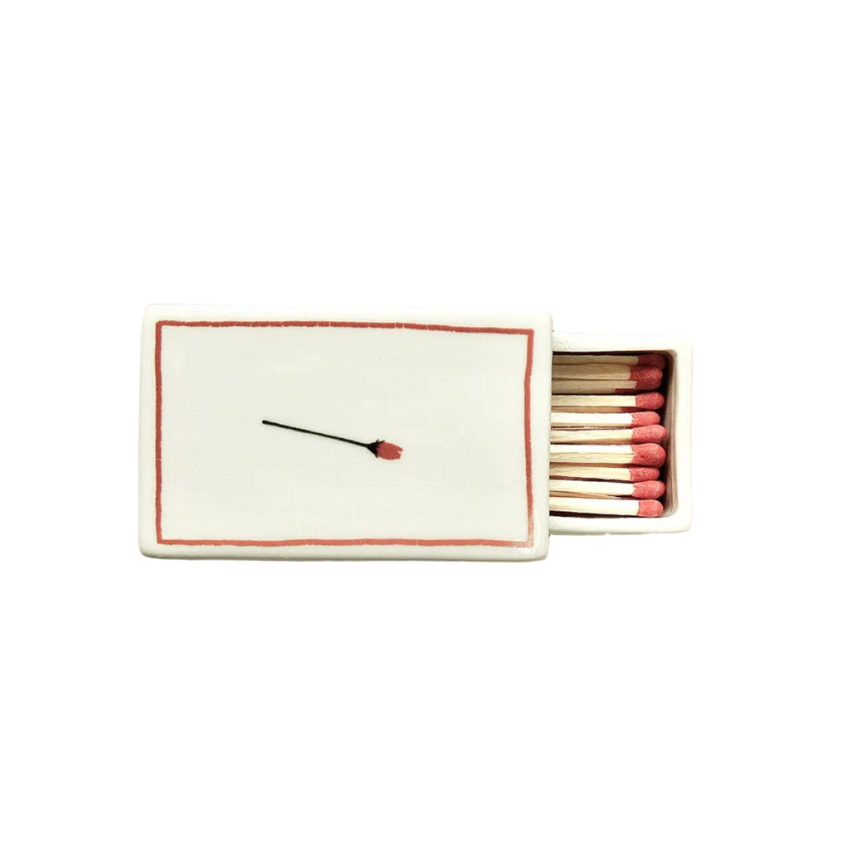 Ceramic matchbox with hand-drawn rose illustration