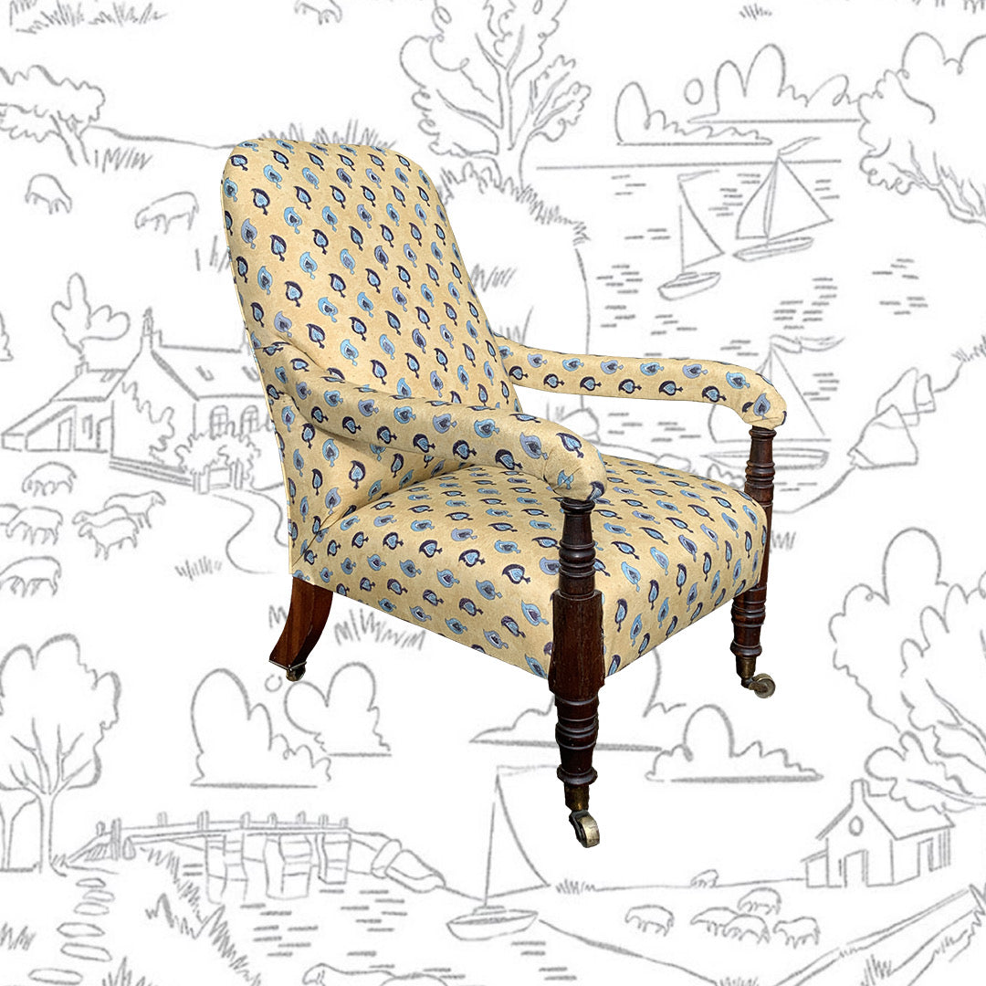 RUBY – Antique Statement Open Arm Armchair in Robert Kime fabric