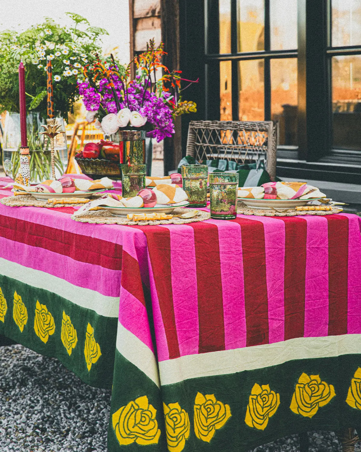 Stripes and Roses Tablecloth