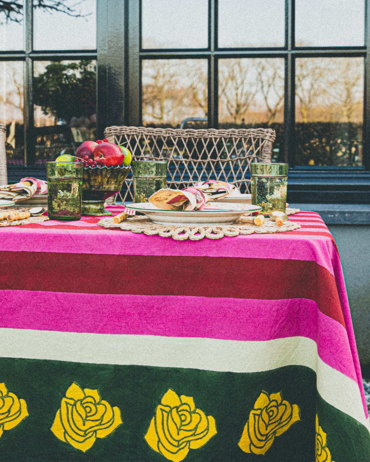 Stripes and Roses Tablecloth