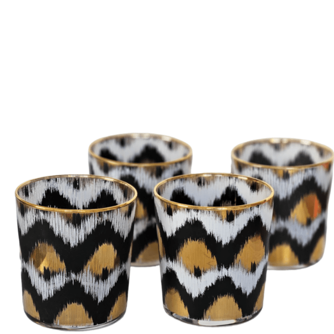 Ikat gold glasses - Black Tumbler Set of 4