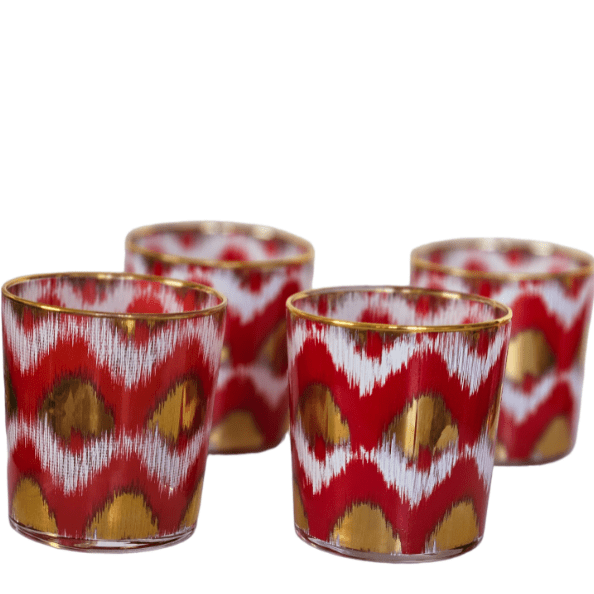 Ikat gold glasses - Red Tumbler Set of 4