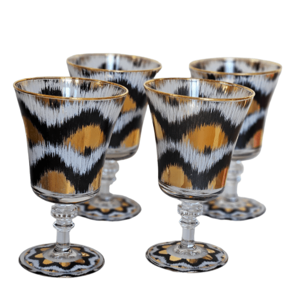 Ikat gold glasses - Black Goblet Set of 4