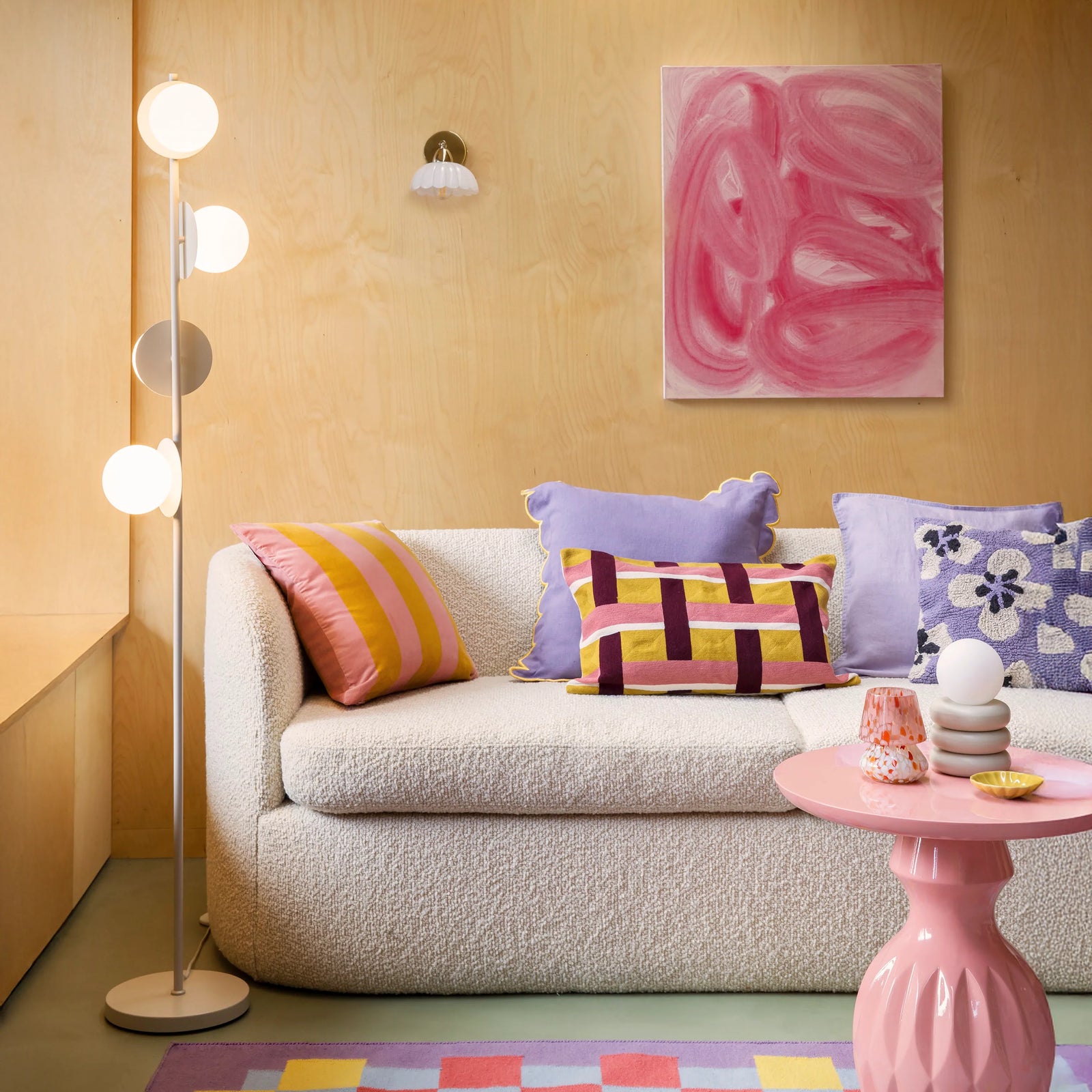 Sand opal disk floor lamp