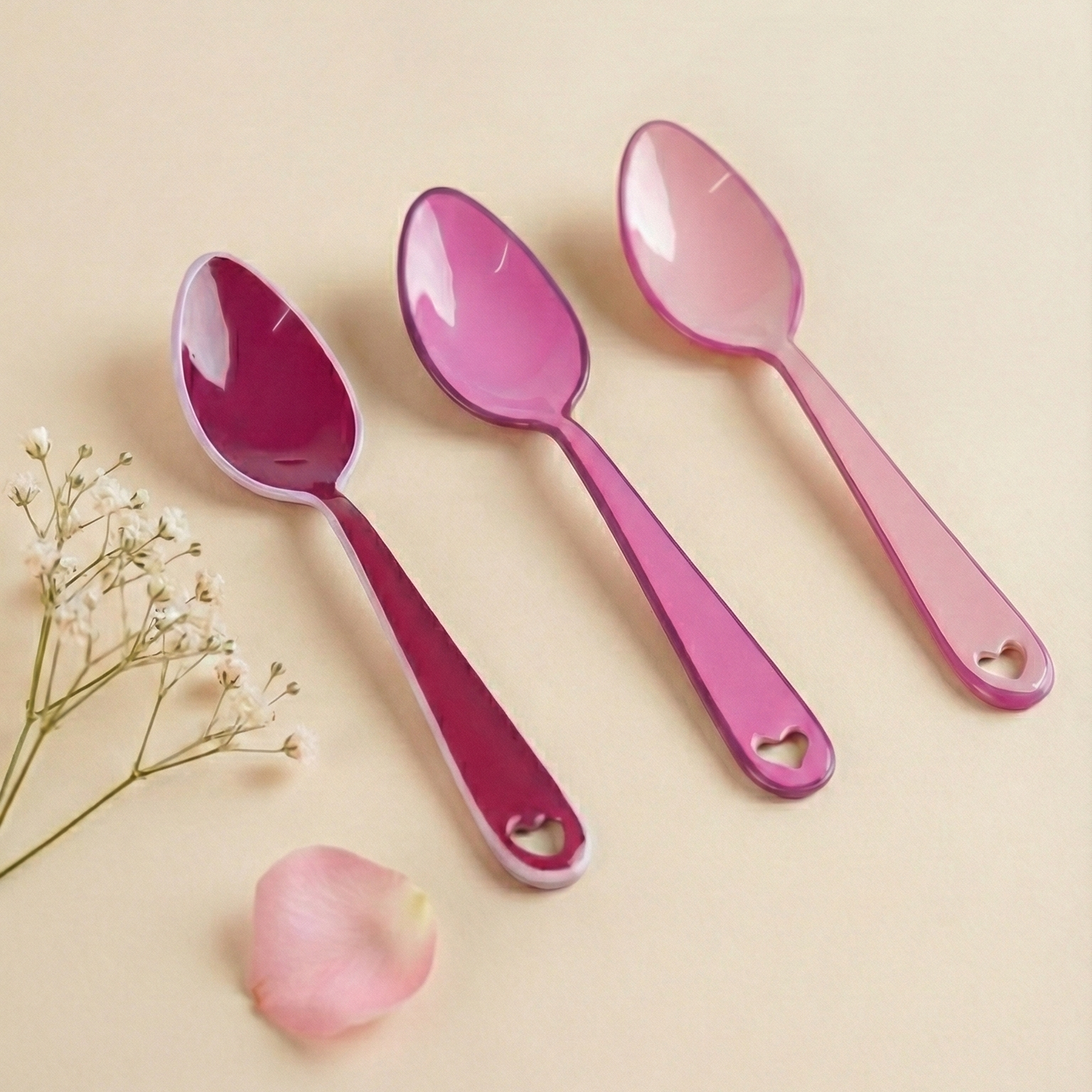 Enamel Spoon Set , Pink (Set of 3) - 5.3 x 1.3 Inches