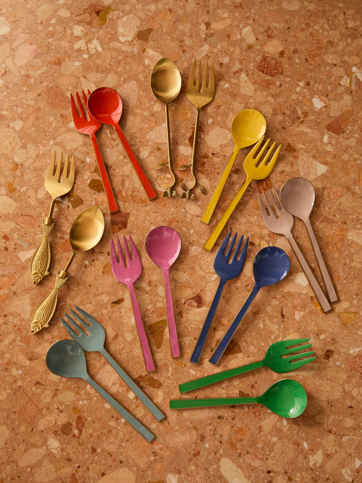 Blush Enamel Salad Servers