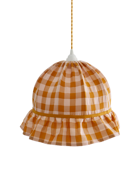 Vintage Dome Pendant Light with Ruffles in Mustard Gingham Print