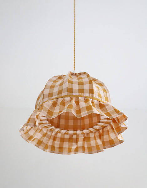 Vintage Dome Pendant Light with Ruffles in Mustard Gingham Print