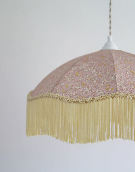 Vintage Umbrella Pendant Light with Print and Fringes – 45 cm