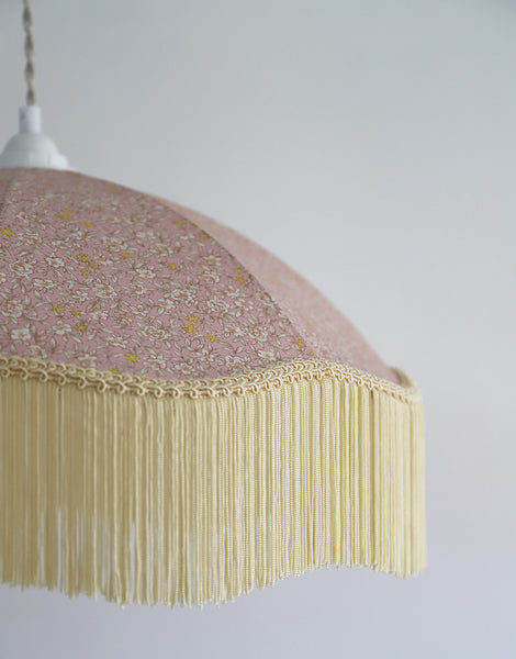 Vintage Umbrella Pendant Light with Print and Fringes – 45 cm