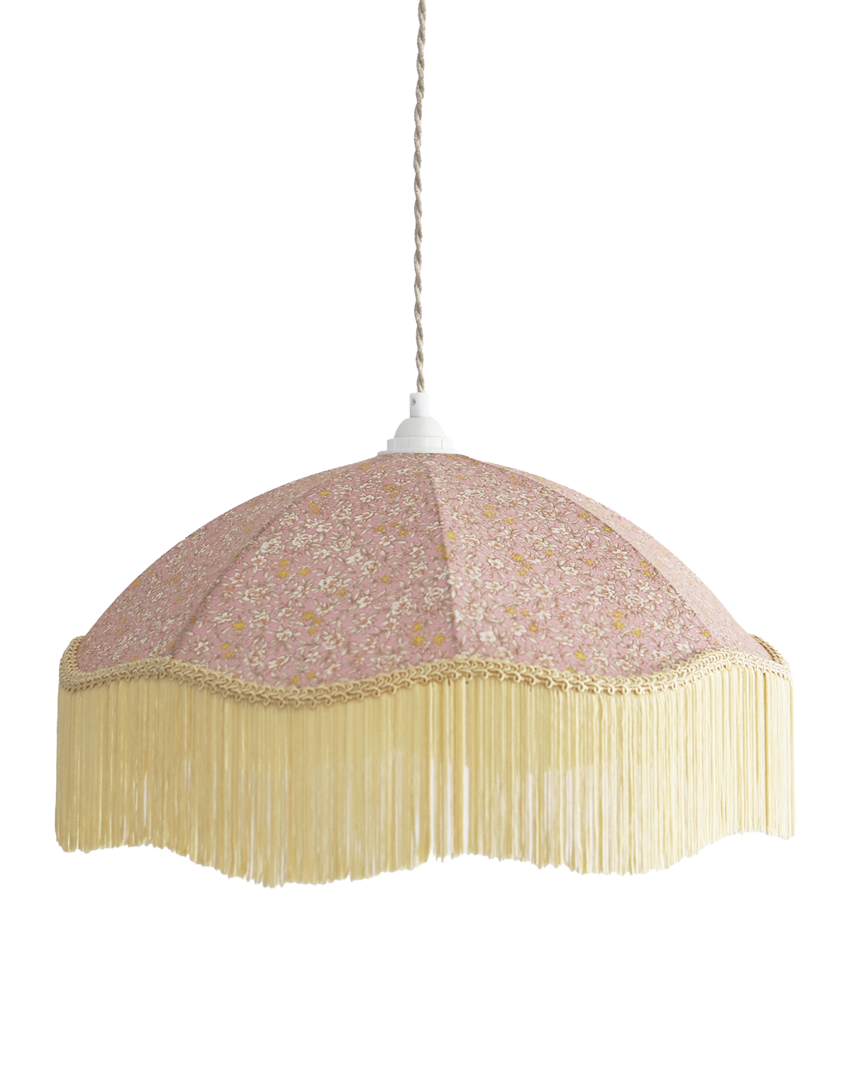 Vintage Umbrella Pendant Light with Print and Fringes – 45 cm