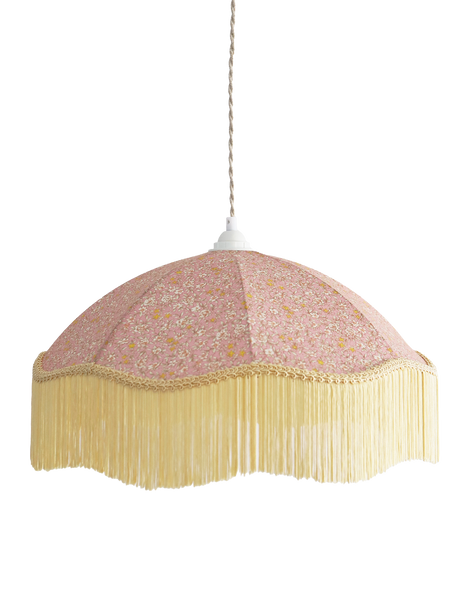 Vintage Umbrella Pendant Light with Print and Fringes – 45 cm
