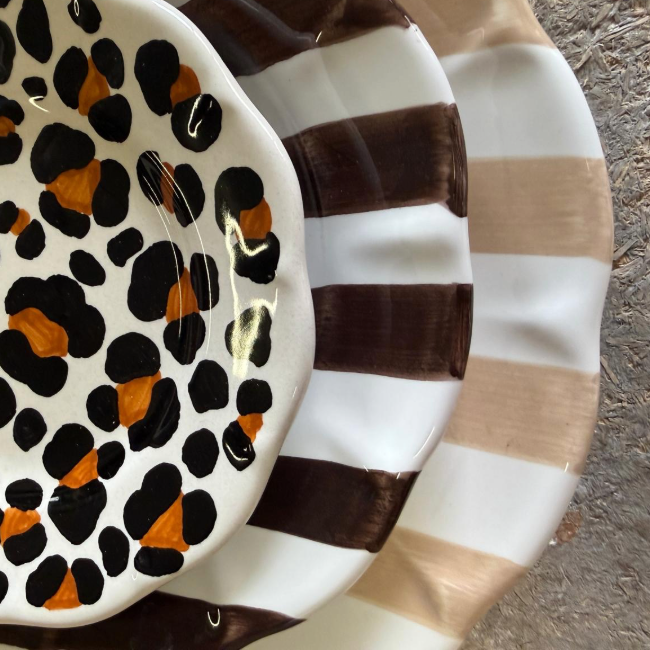 Chocolate Brown Striped Plate - 16 cm