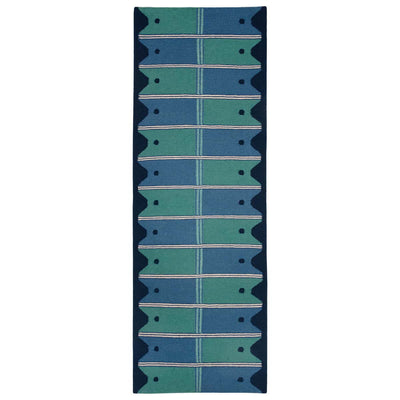 Blue and Green runner rug with navy border
