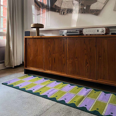 Green and purple ladder runner rug