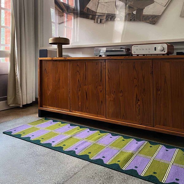 Green and purple ladder runner rug