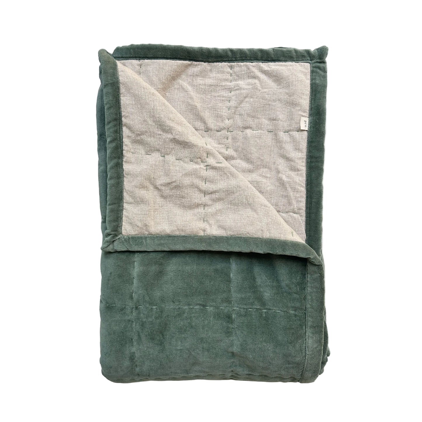 Hand Quilted Velvet Quilt Sage Green
