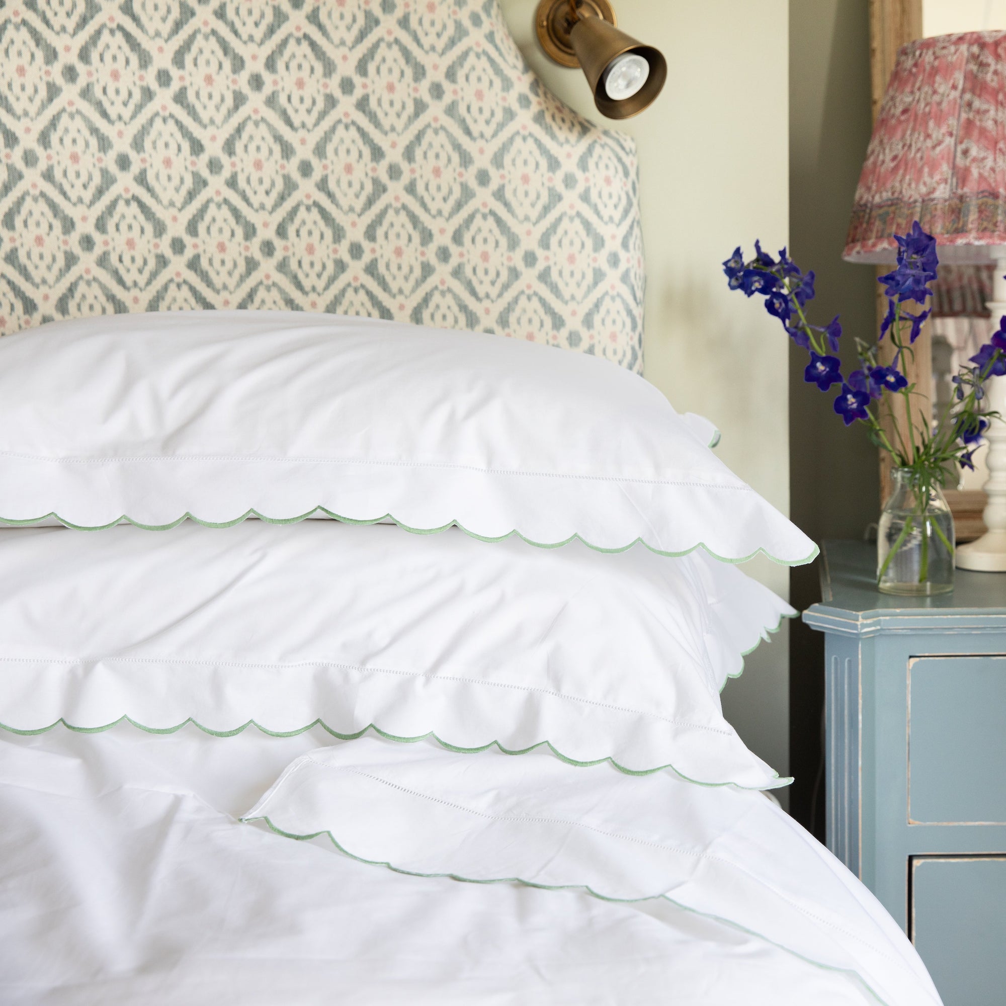 Sage Green Scallop Cotton Flat Top Sheet
