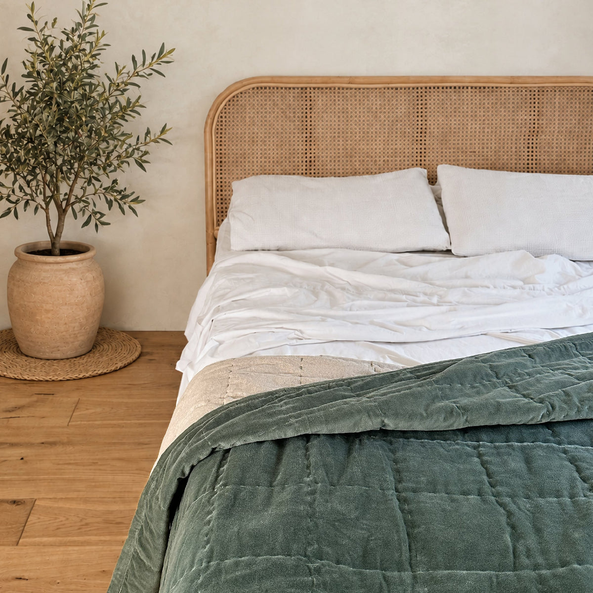 Hand Quilted Velvet Quilt Sage Green