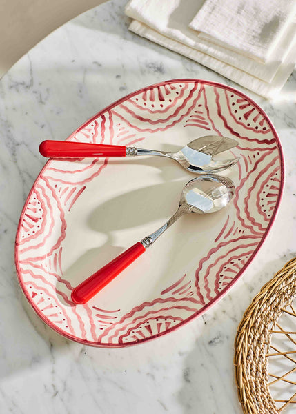Salad Servers on Pink Platter