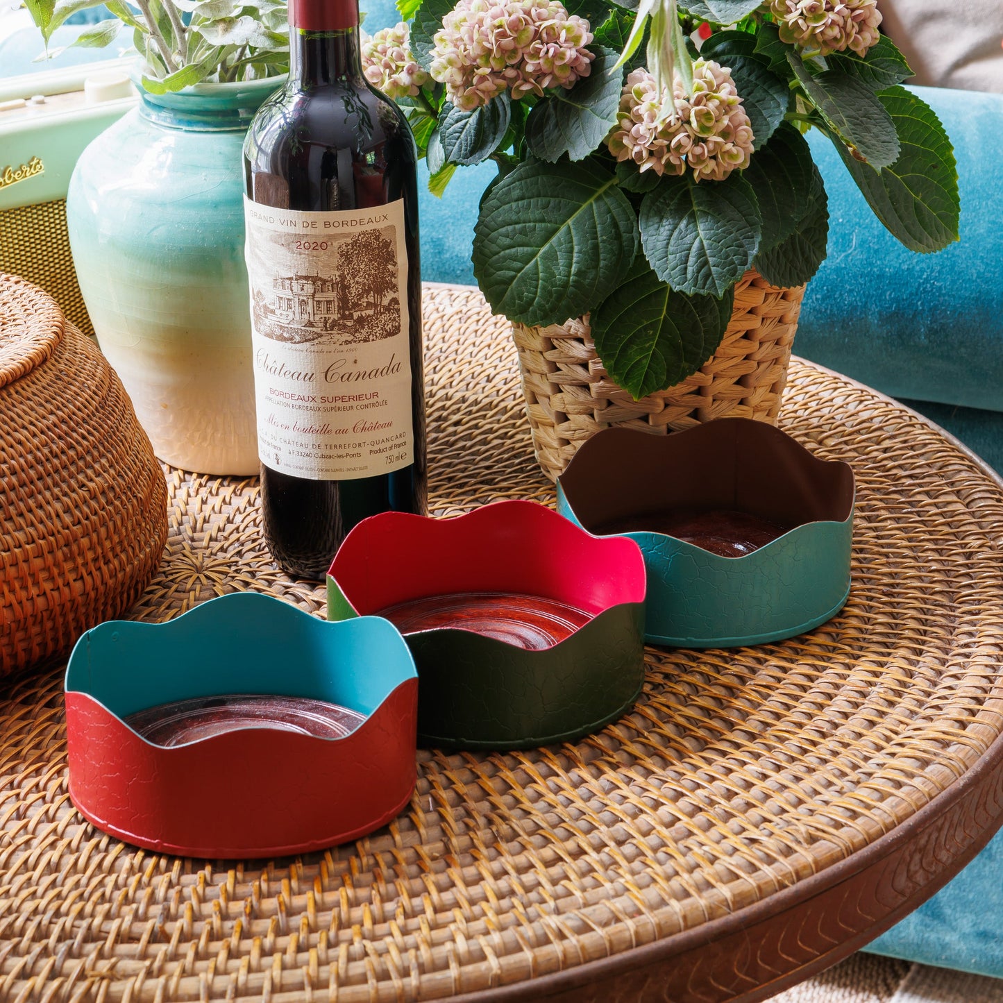Toleware Wine Coaster - Chilli Red & Teal