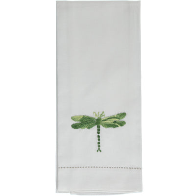 Shaded green dragonfly embroidered hand towel