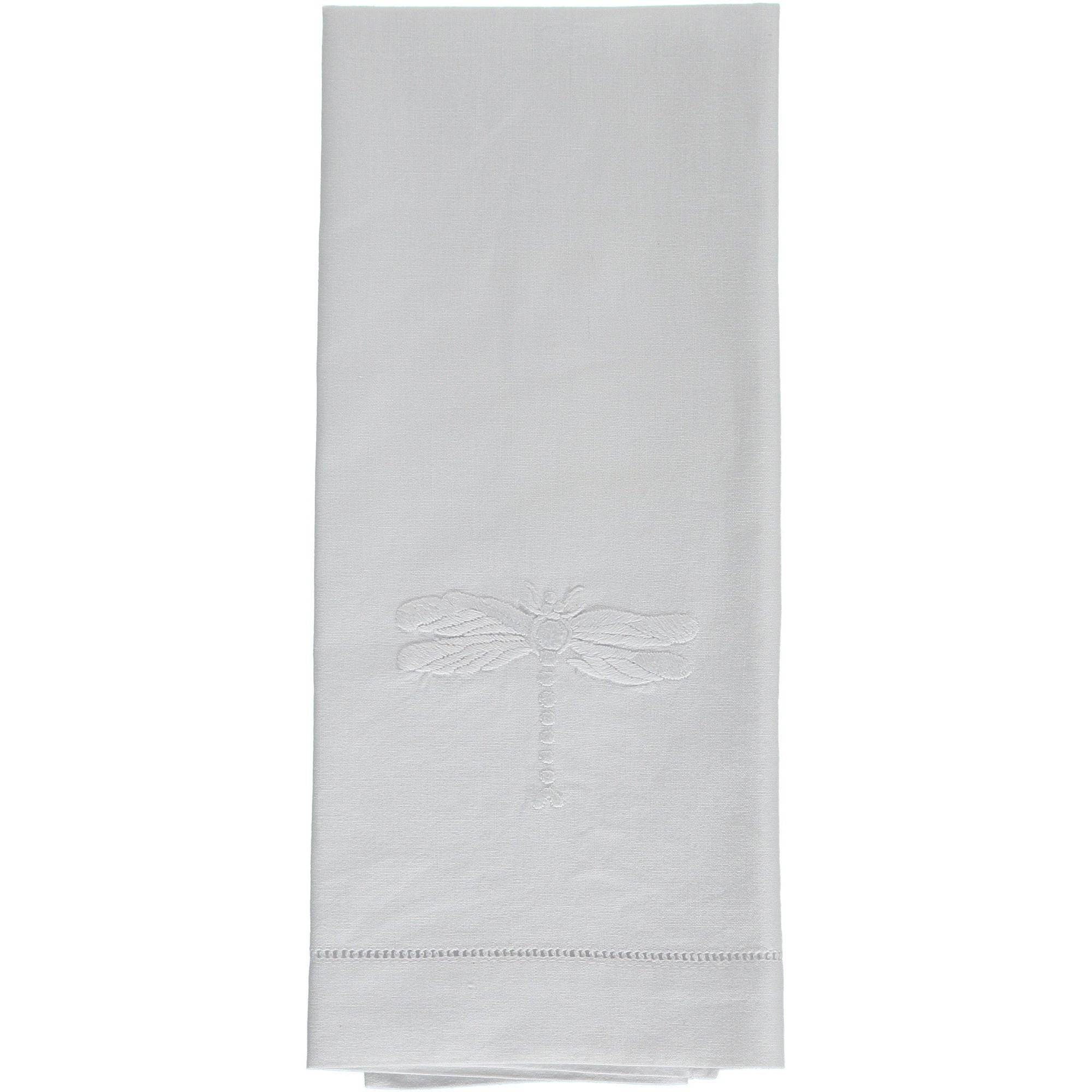 White dragonfly embroidered hand towel