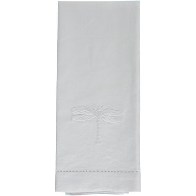 White dragonfly embroidered hand towel