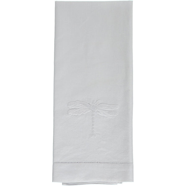 White dragonfly embroidered hand towel