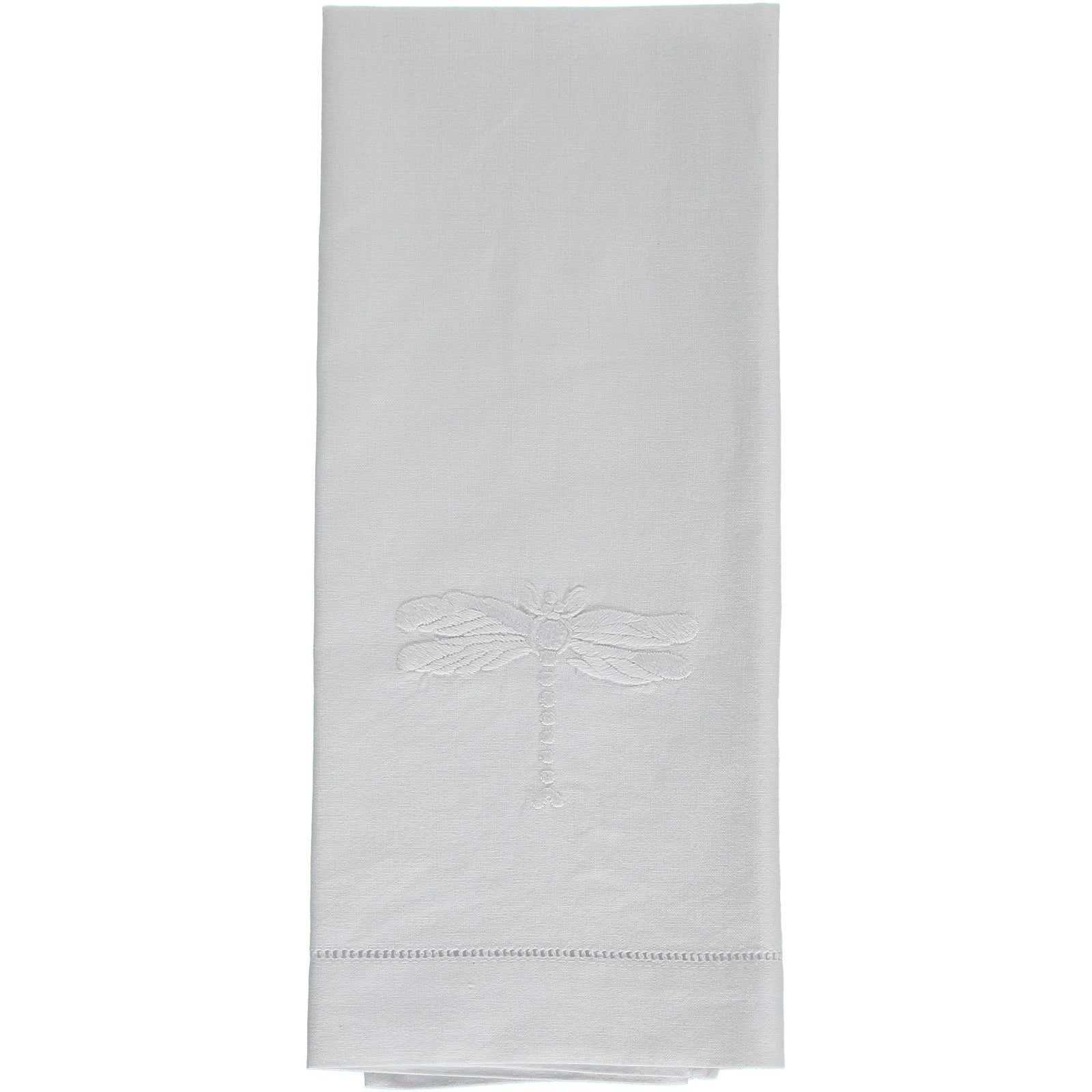 White dragonfly embroidered hand towel